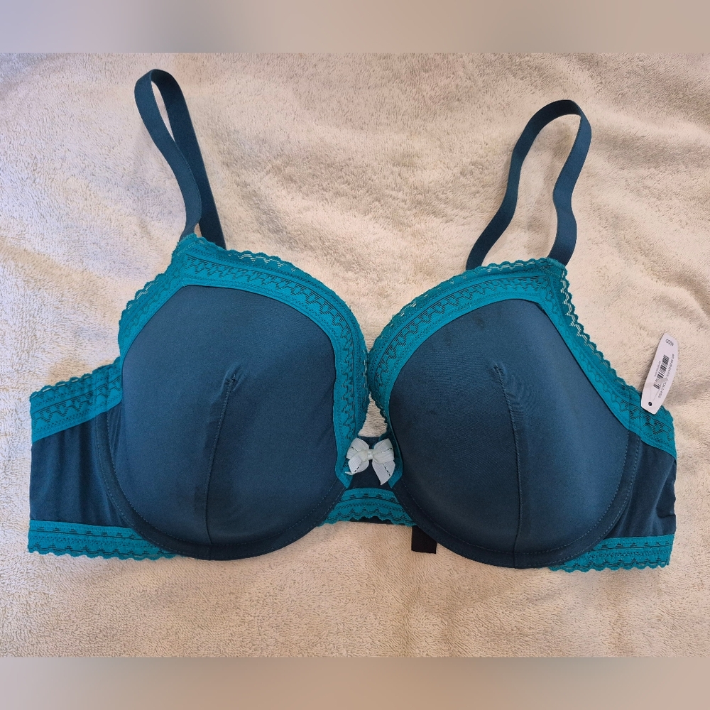 Adore Me Teal Lace Trim Bra
